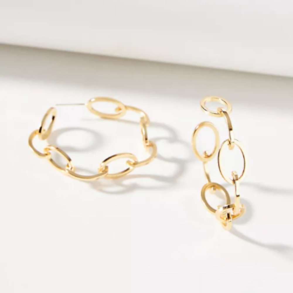 NEW~ Anthropologie Leigh Chain Link Hoop Earrings